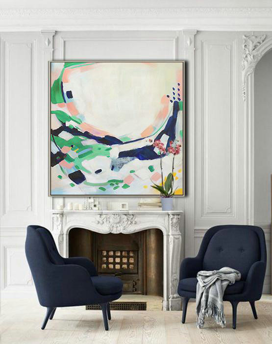 Handmade Large Contemporary Art,Oversized Contemporary Art,Abstract Painting On Canvas,White,Pink,Green.etc